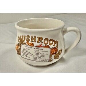 Vintage Mushroom Soup Recipe Mug Illustrated Ceramic Soup Cup